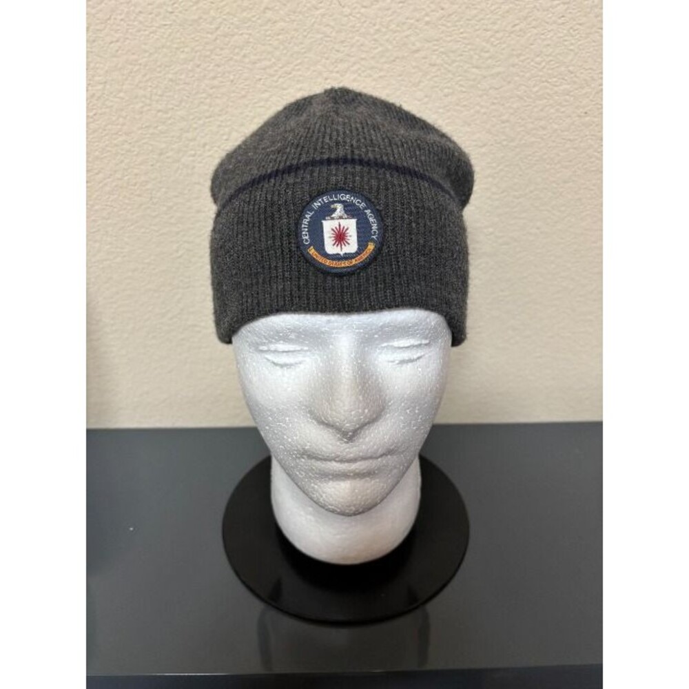 CIA Beanie – Central Intelligence Agency Patch – Gray Knit Hat – Gift-Ready